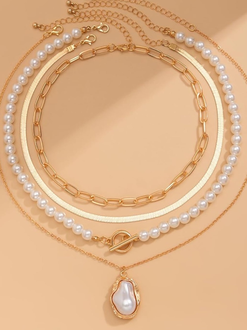 Anthropologie Gold and White Pearl Layered Pendant Necklace - Picture 3 of 6